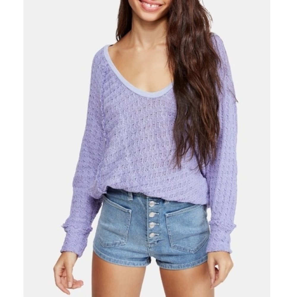 We the Free (Free People) Theins Hacci in Periwinkle Scoop Neck Sweater Small